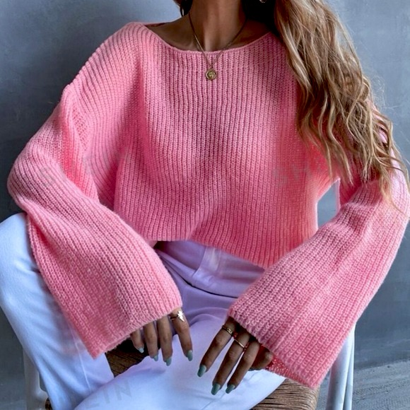 Baby Pink Flared Sleeve Sweater.